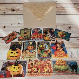Set of 24 - Punch Studio Halloween Gift Cards & Envelopes - 12 Vintage Designs